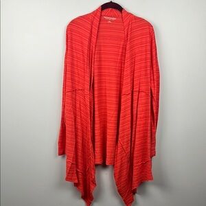 Soft surroundings lightweight longline coral large open front cardigan shirt